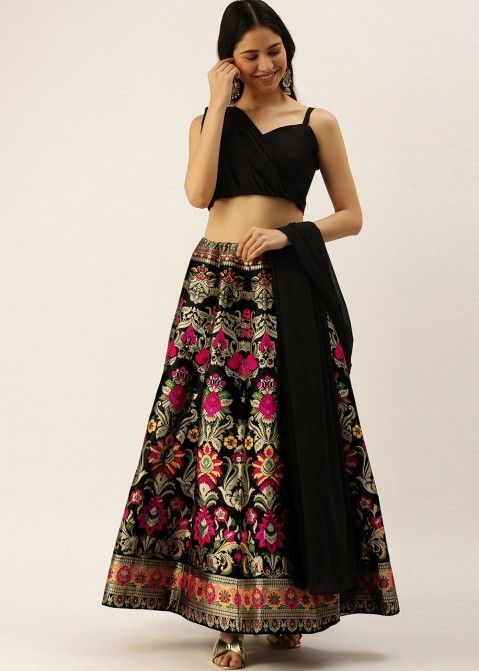 Gorgeous Pink Ready To Wear Heavy Embroidered Lehenga And Dupatta Attached  Blouse With Batwa