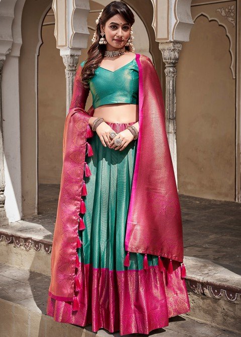 Gajalu The Boutique and parlour - Pink lehenga with green blouse .. inbox  for price | Facebook