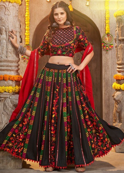 Buy APNISHA Black & Red Semi Stitched Lehenga Choli Set With Dupatta for  Women Online @ Tata CLiQ