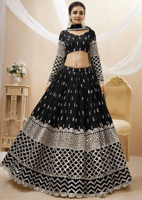 Buy Black Raw Silk Chevron Round Embellished Lehenga Set For Women by  Prathyusha Garimella Online at Aza Fashions.