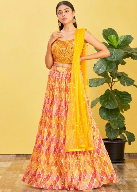 Zeel Clothing Women's Chinon Silk Embroidered Mirror Work Lehenga Choli  with Dupatta (118-Yellow-Wedding-Bridal-Latest-New; Free Size; Pink) :  Amazon.in: Fashion