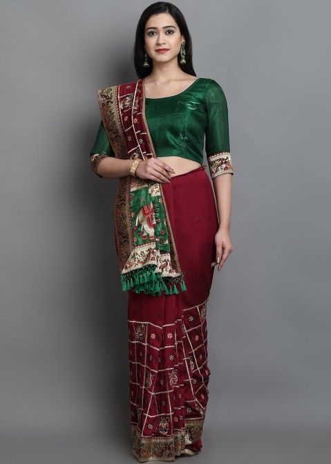 Maroon Traditional Woven Patola Saree With Blouse
