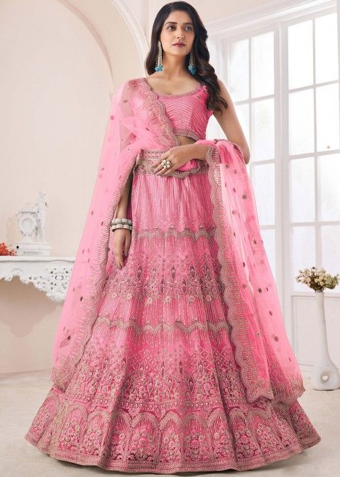 Pink Net Embellished Lehenga Choli