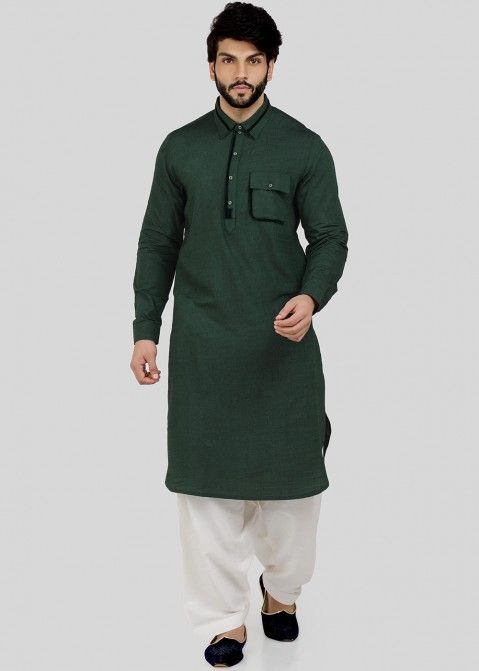 Pathani for Men - Buy Art Silk Green Pathani Suit for Wedding Online USA