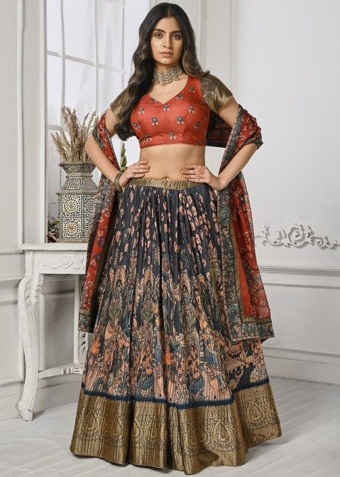 Black And Golden Lehenga Choli Indian Net Lengha Embroidered Indian Dress  Sari | eBay