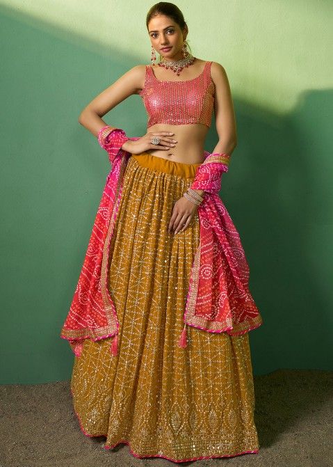 Yellow Embroidered Lehenga Choli In Georgette Online USA