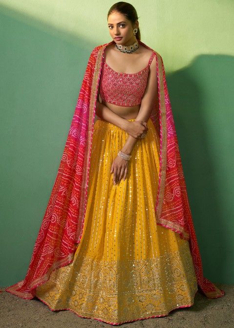 Buy Yellow Embroidered Lehenga Choli Online In Georgette Online USA