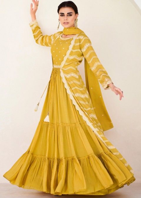 Buy Zahria Yellow Jacket, lehenga, blouse & dupatta for Women Online @ Tata  CLiQ Luxury