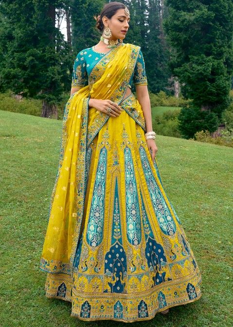 Elegant Yellow,Pink and Green Colour Designer Lehenga Choli For Wedding |  Simple lehenga, Indian dresses traditional, Pink lehenga
