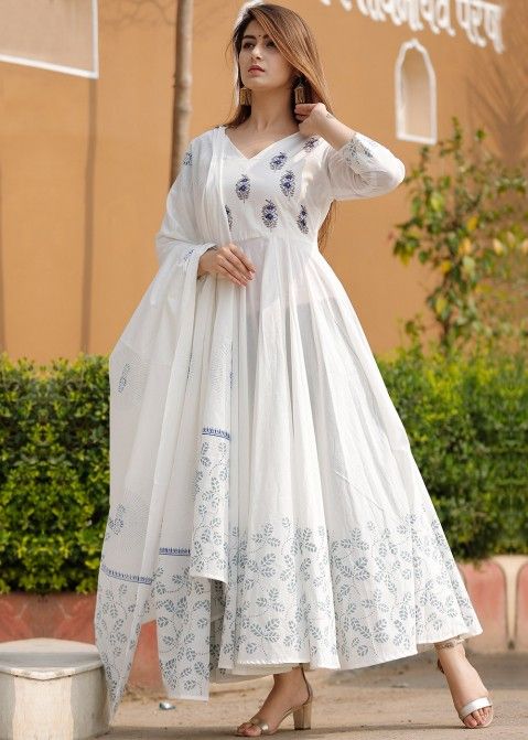 Aashirwad Gulnar Fancy Faux Georgette With Embroidered Anarkali Suit White  Color DN 8543