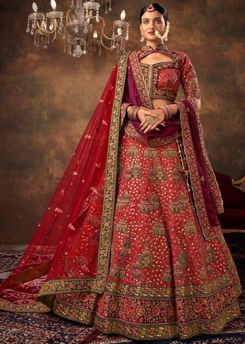 Get Red Embroidered Indian Bridal Lehenga Choli Online USA best prices