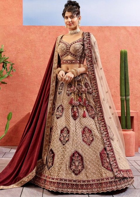 Buy Beige Embroidered Bridal Designer Lehenga Choli Online Panash India