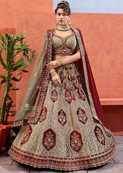 Bridal, Wedding Red and Maroon color Net fabric Lehenga : 1555132