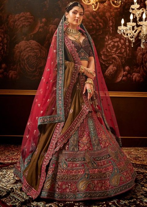 Choose Maroon Embroidered Indian Bridal Lehenga Choli Online USA Panash India 