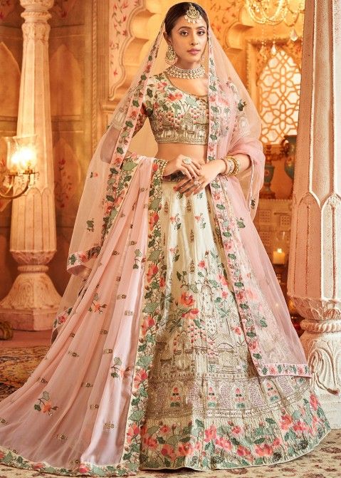 Zeel Clothing Women's Silk Semi stitched Lehenga Choli (7035-Peach-Wedding- Bridal-Heavy-Lehenga_Peach_Free Size) : Amazon.in: Fashion