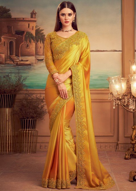 Golden Color Malai Saree By Indiana Lifestyle – Indiana Lifestyle