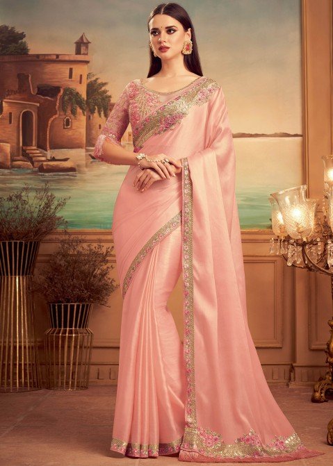 Buy Pashmina Soft Cotton Peach Pink Saree (NWSA-6110) Online