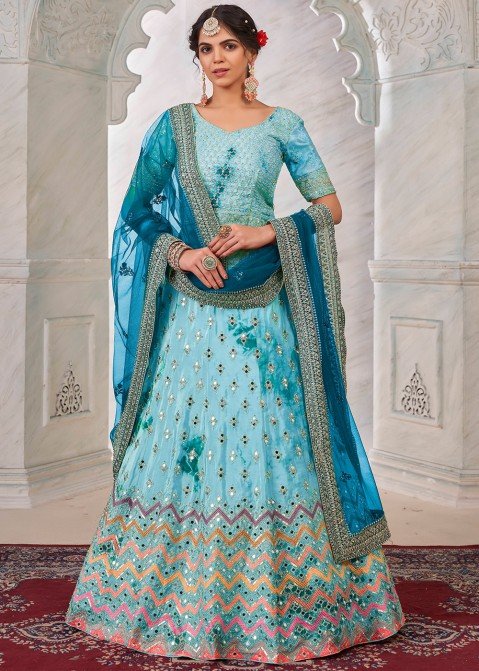 Buy Online Blue Embroidery Mirror Work Lehenga Choli At Lower Rate –  TheDesignerSaree