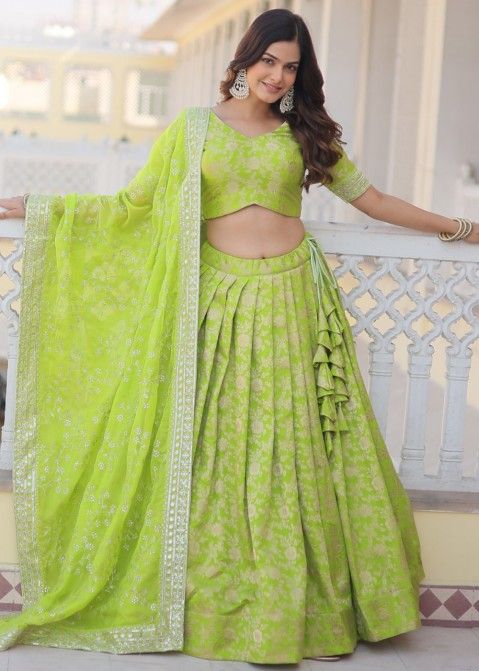 Pastel Green Embroidered Lehenga Set Design by Jiya By Veer Designs at  Pernia's Pop Up Shop 2024