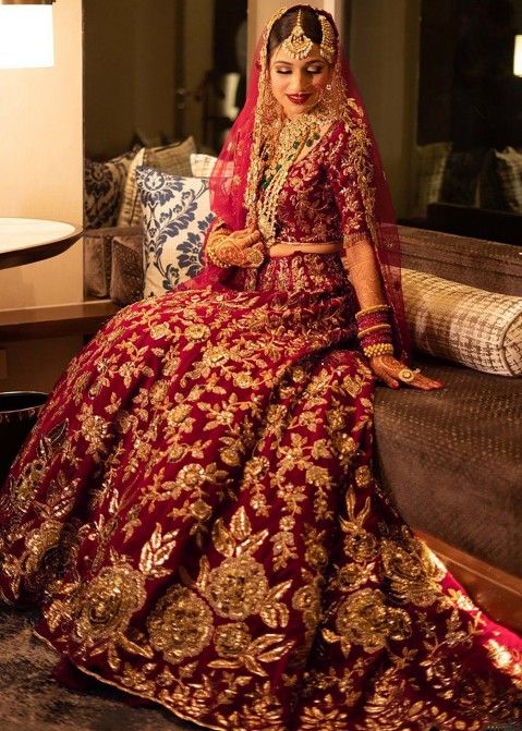 Buy Maroon Heavy Embroidery Silk Bridal Wedding Lehenga Choli Online