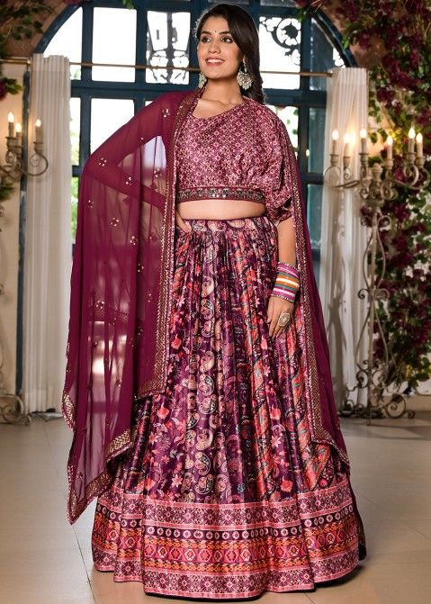 Multicolor Silk Wedding Lehenga Choli In Digital Print