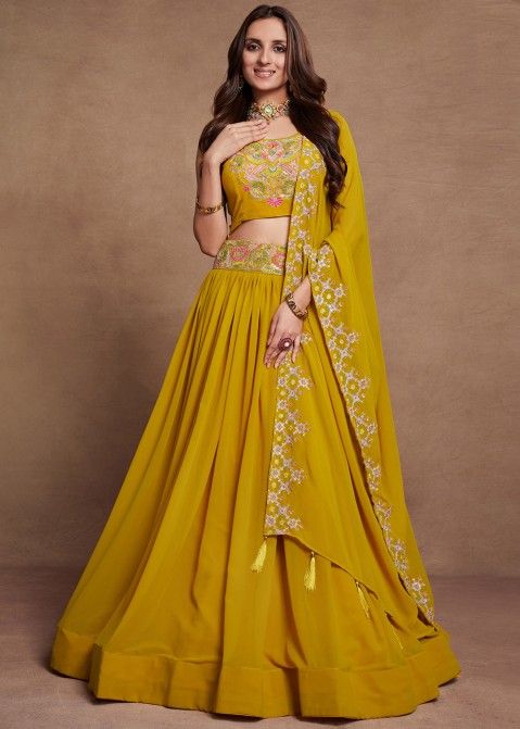 Exclusive Yellow Color Designer 3 Piece Wedding Wear Lehenga Choli | Bridal lehenga  choli, Lehenga choli online, Yellow lehenga