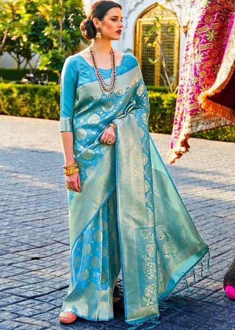 Wedding Saree Kanjivaram Banarasi Silk Weaving Blend Jacquard Sari Zari Indian