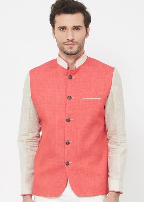 Orange Linen Designer Indian Jodhpuri Jacket for Men Online Shopping USA