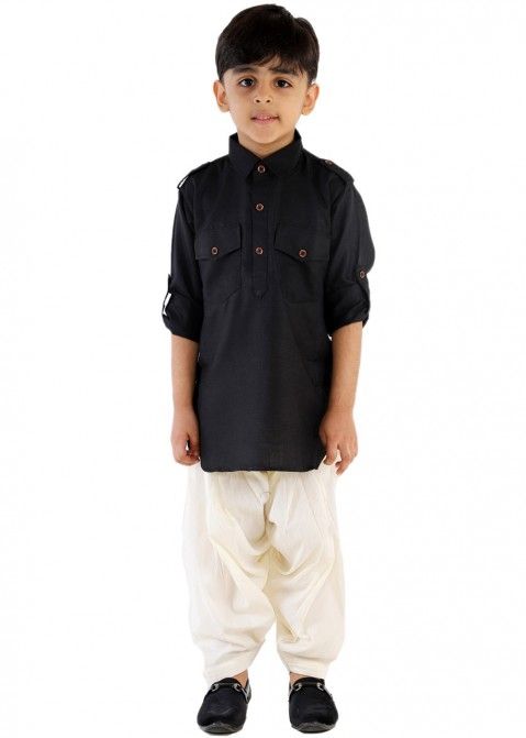 Readymade Black Pathani Suit Set For Men 807MW17