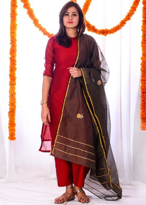 Buy MAHATI Green And Red Chanderi Silk Dress Material Suit Online at Low  Prices in India - Paytmmall.com