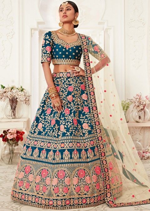 JAY NEJADHARI CREATION South Indian Chanderi Fancy Flared Bridal Unstitched Lehenga  Choli For Girls (Blue-Maroon, Free Size) : Amazon.in: Fashion