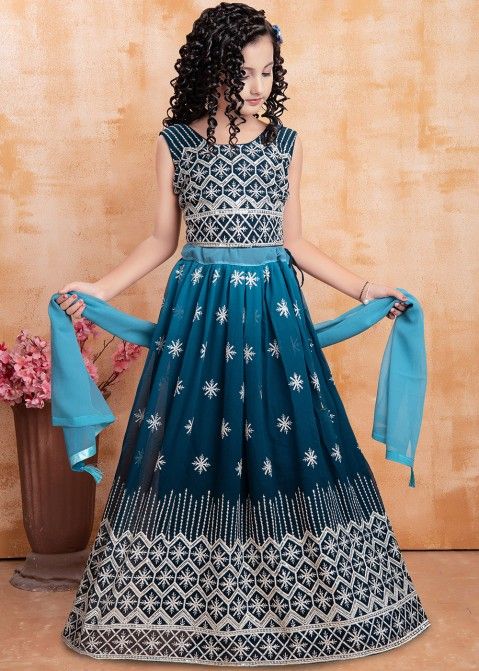 Royal Blue Silk Classy Lehenga Choli | Gowns for girls, Kids party dresses,  Kids designer dresses