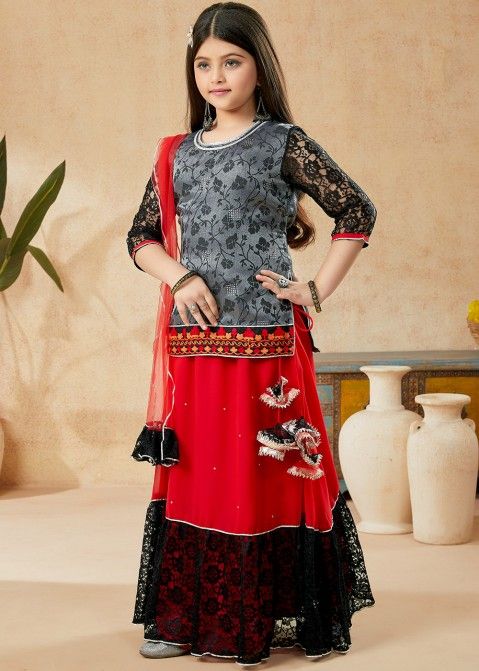 SHOPPING SHOP Ethnic Design Red Green Girls Lehenga Kurti Dress GED103-30 :  Amazon.in: Fashion