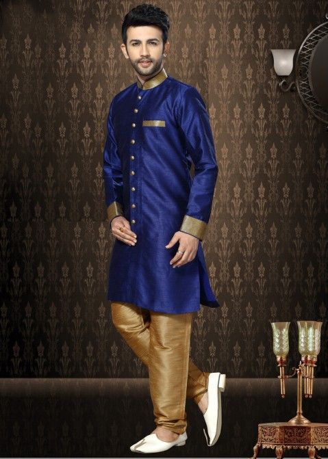 Readymade Royal Blue Art Silk Indo Western Sherwani