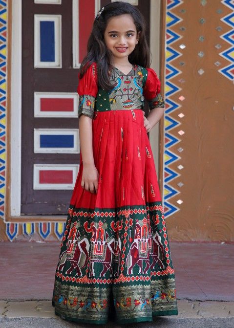 Readymade Red Kids Foil Printed Gown