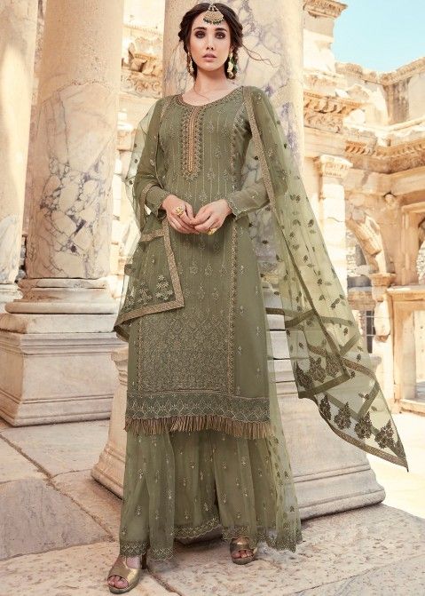 Lime Green Party Wear Suit With Peach Dupatta | Latest Kurti Designs
