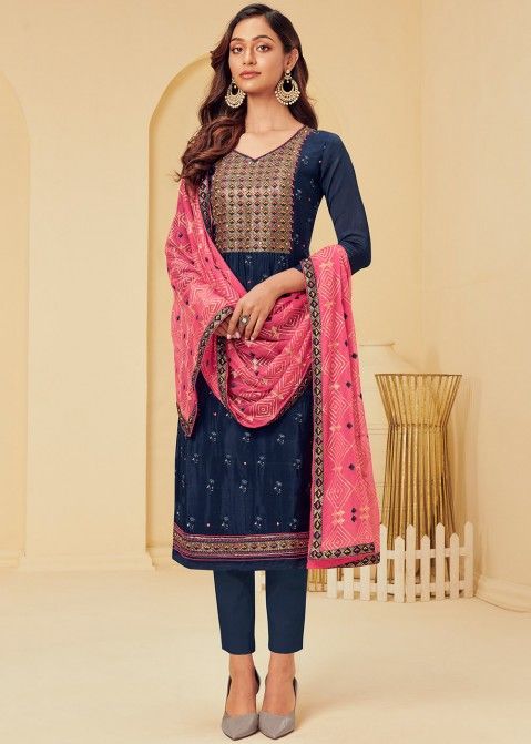Royal Blue Pant style Straight Faux Georgette