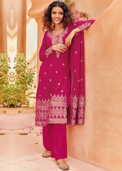 Pink Art Silk Salwar Kameez With Dupatta