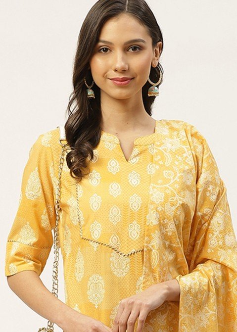 Readymade Yellow Pant Suit With Dupatta In Cotton 3895SL07