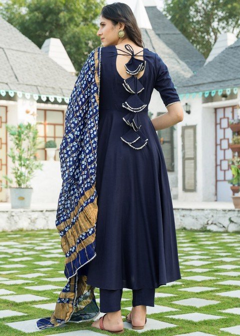 Readymade Blue Anarkali Suit With Bandhej Dupatta Latest 3896sl29