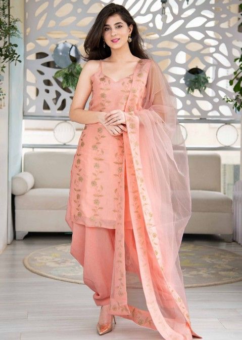 Women's Pink Patola Chanderi Silk Suits & Dress Materials