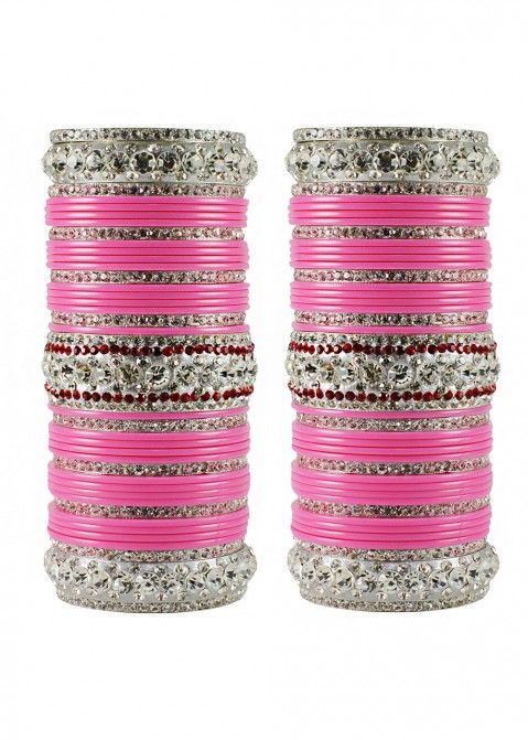 Shop Pink Stone Studded Bridal Indian Bangle Set Online Shopping