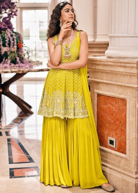Buy Fashionable Jiyara Neon Yellow Anarkali dress Sets of 3 for Kids