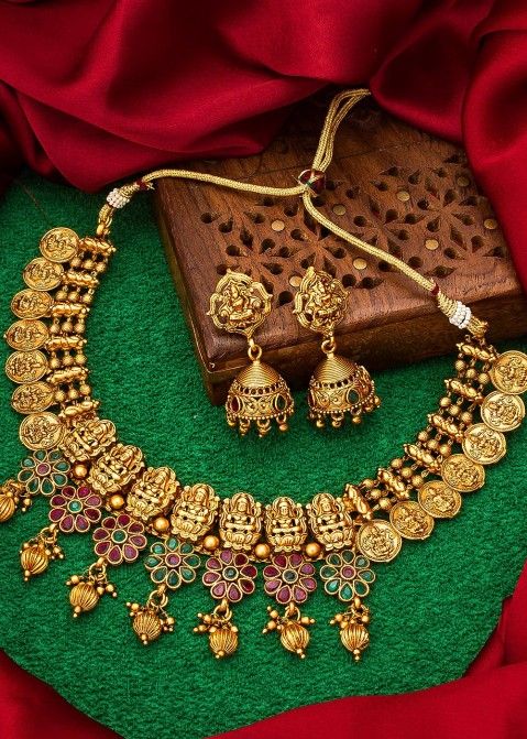 Red Crystal beads Oxidized gold coin necklace set by Nishna Designs - Art  Jewelry Women Accessories | World Art Community