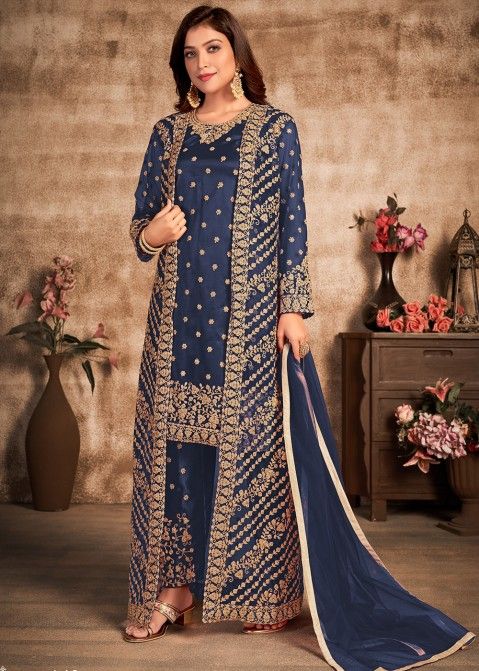 Blue Jacket Style Punjabi Suits, Blue Jacket Style Punjabi Salwar Kameez  and Blue Jacket Style Punjabi Salwar Suits Online Shopping