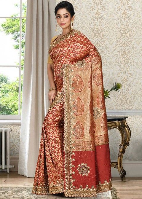 Kanjivaram Silk Red Saree In Woven Designs 4253SR03