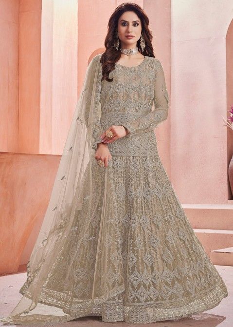 Buy Fabulous Beige Colour Embroidered Anarkali Suit | Anarkali Suits