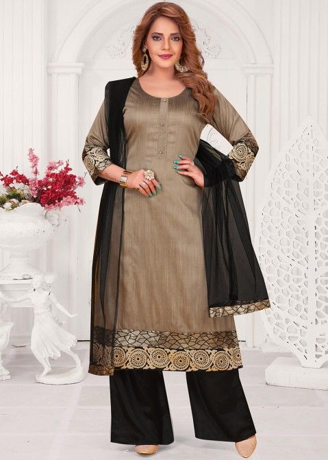 Readymade Brown Embroidered Palazzo Suit