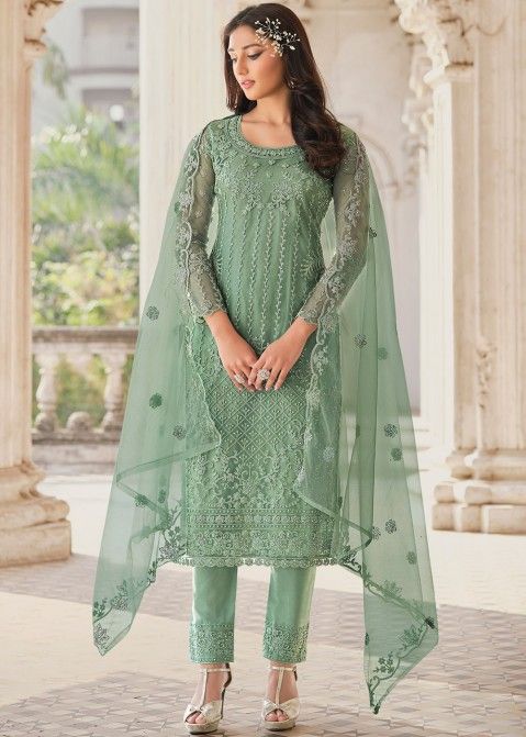 Buy Green Art Silk Festival Designer Salwar Suit Online : 151873 -