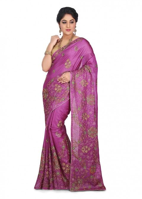 Purple Saree in Pure Tussar Silk